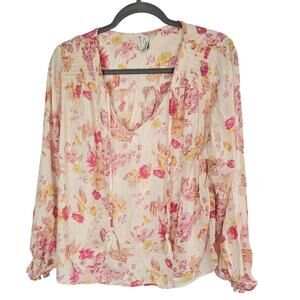 Joie Womens Floral Peasant Blouse Cottagecore Romantic Feminine Size M Smocked